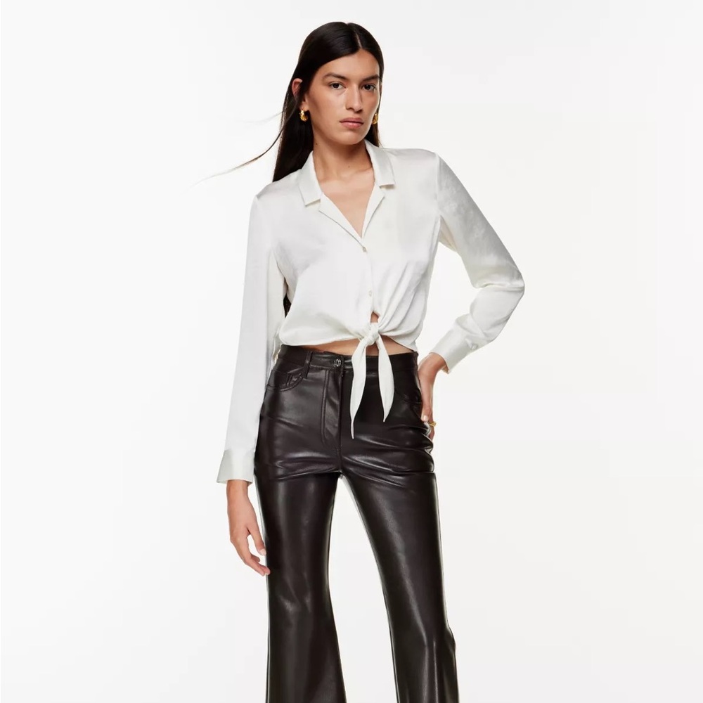 Aritzia Wilfred Front Tie Blouse - White Silk